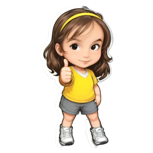 A girl giving a thumbs up is shown on a sticker.
