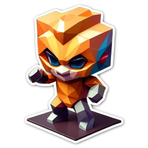 A sticker of a monster with triangular faces.