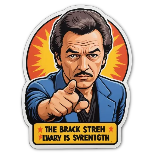 A pointing finger of a man wearing a blue jacket who says the word "Strew".