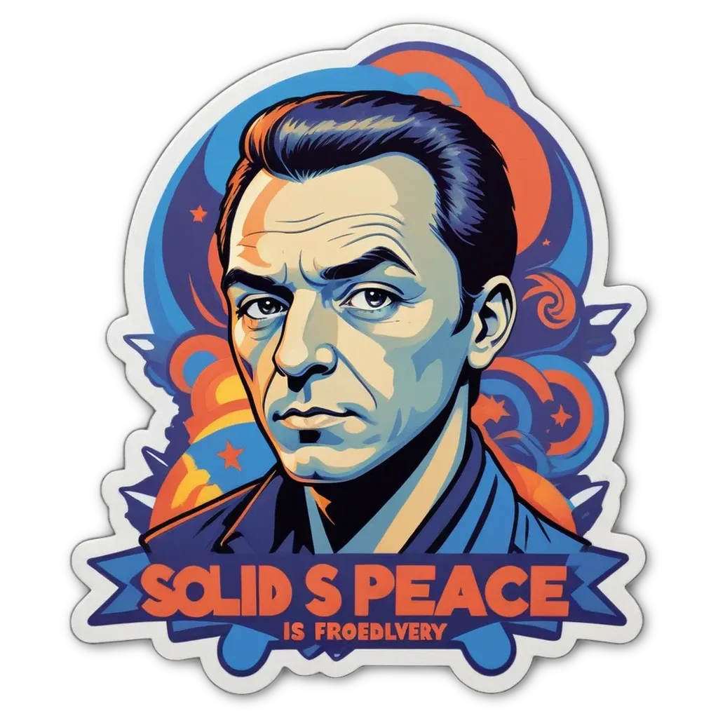 A sticker of a man's face that says Solid S Peace is Frodylyvery.