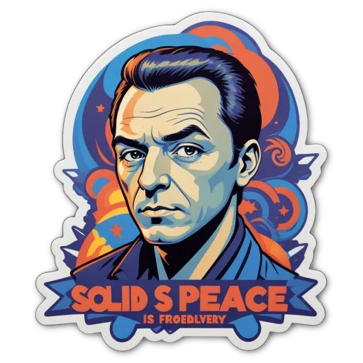 A sticker of a man's face that says Solid S Peace is Frodylyvery.