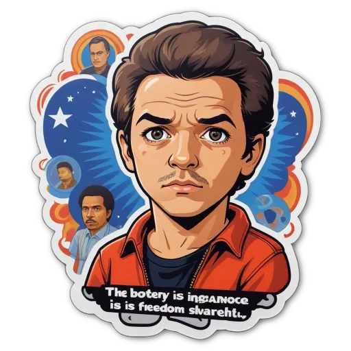 A cartoonish drawing of a man with a quote at the bottom.