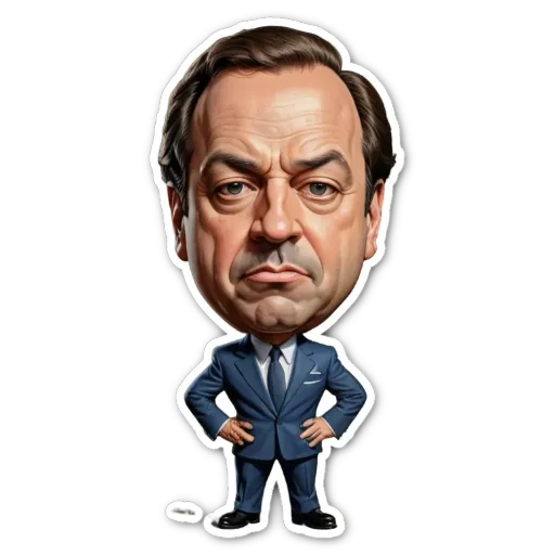 A cartoonish drawing of a man in a suit with a frown on his face.