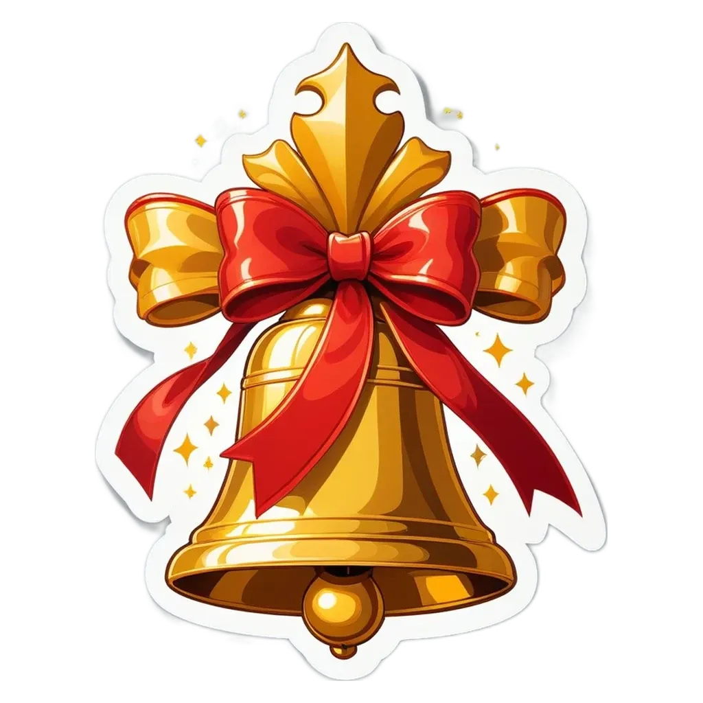 A bell with a red ribbon is drawn on a bell sticker.