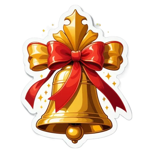 A bell with a red ribbon is drawn on a bell sticker.