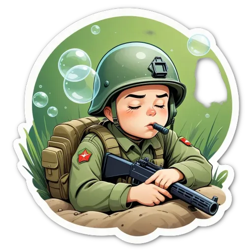A cartoon depiction of a soldier with a rifle.
