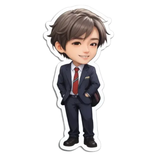 A boy is wearing a suit and tie sticker.