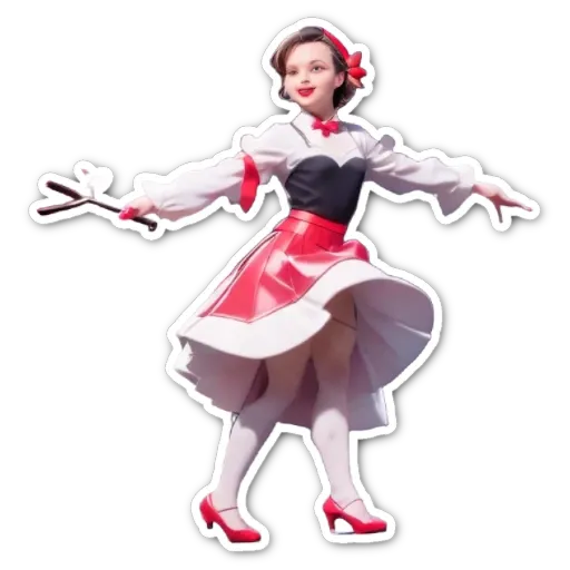 A girl is dancing and holding sticks in her hand.