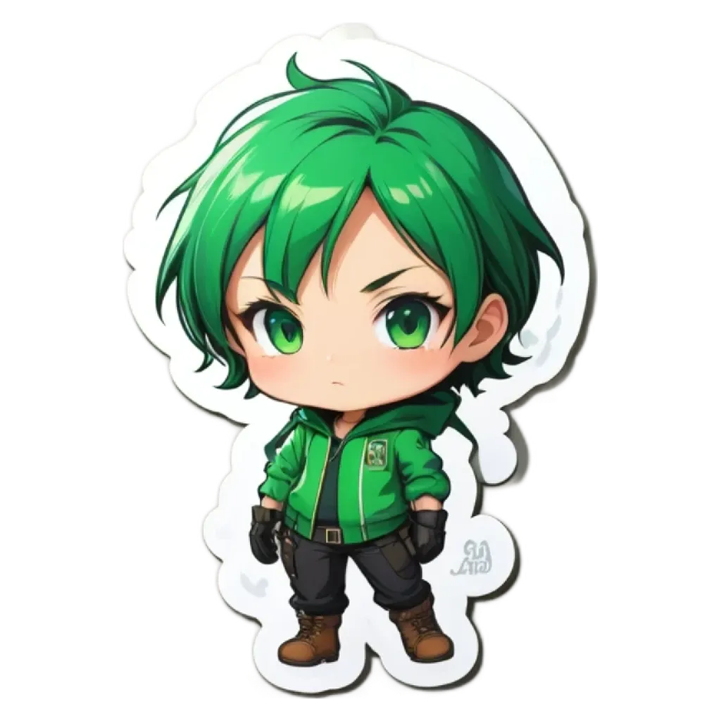 A boy wearing a green jacket and black pants standing with his hands on his hips.