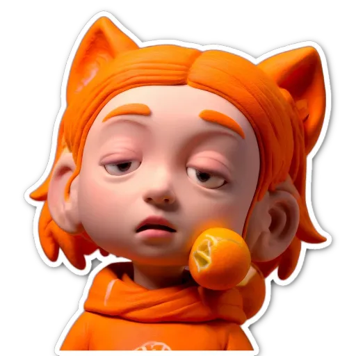 A child with a orange ball for a toothbrush.