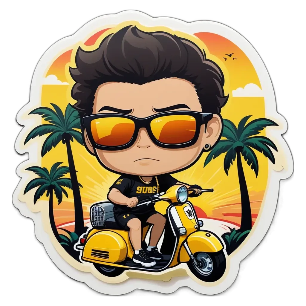 A boy riding a moped in the sun.