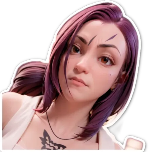 A sticker of a girl with a tattoo on her neck.