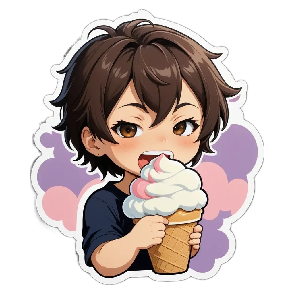 A boy eating a ice cream cone.