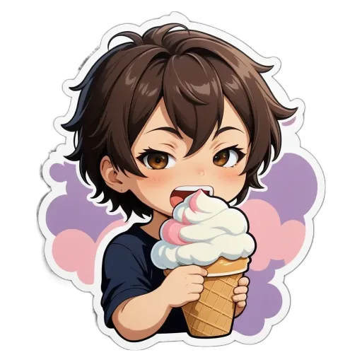 A boy eating a ice cream cone.