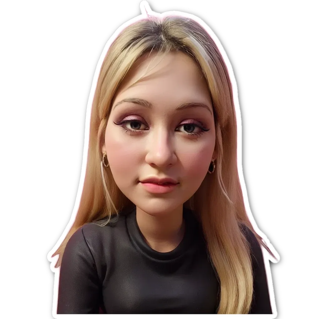 A cartoonish drawing of a woman with long blonde hair.