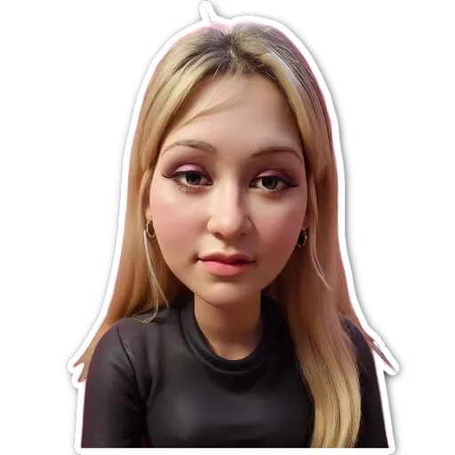 A cartoonish drawing of a woman with long blonde hair.