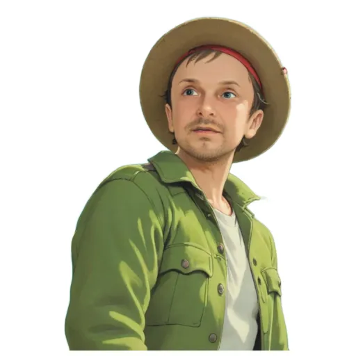 A green colored jacket with a white shirt underneath.