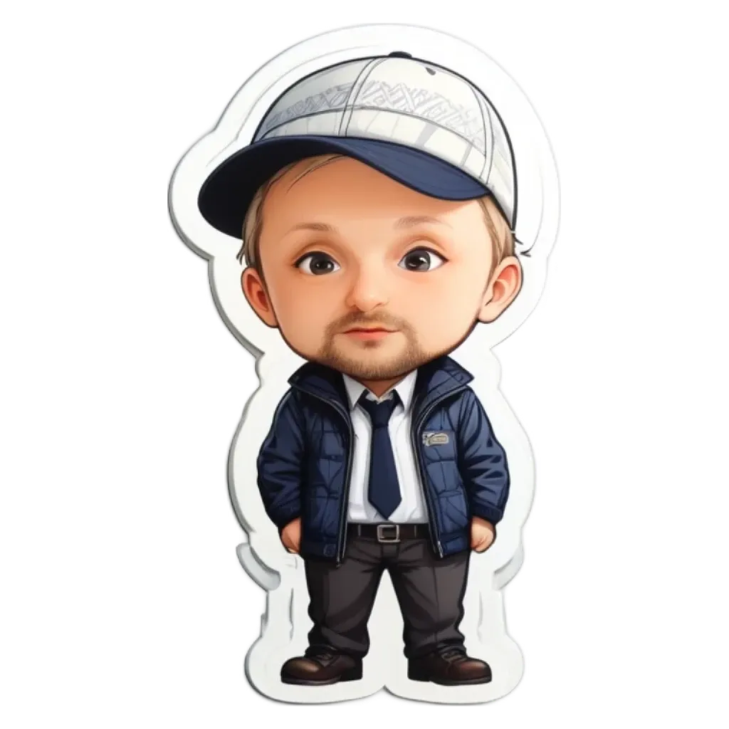 A child sticker of a man wearing a hat and a tie.