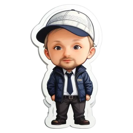 A child sticker of a man wearing a hat and a tie.