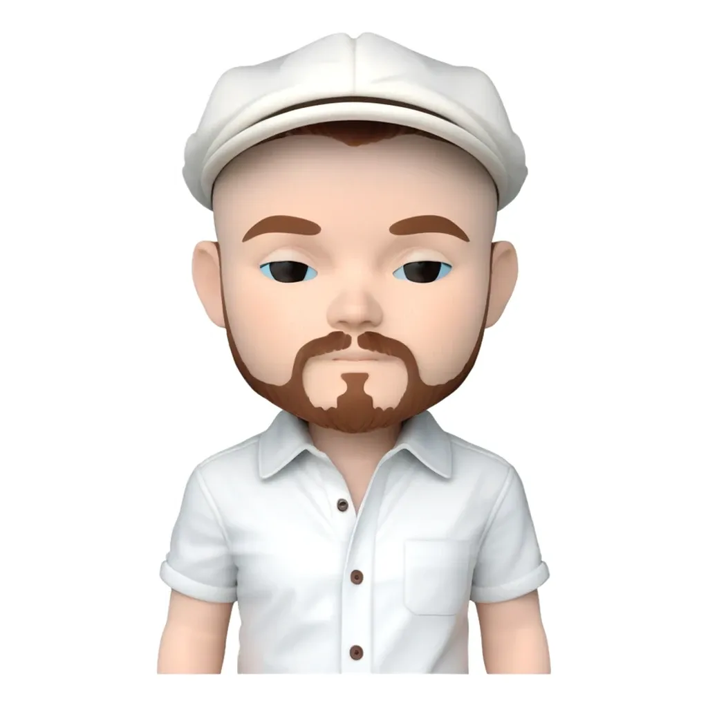 A sticker of a face of a man with a white hat and a beard.