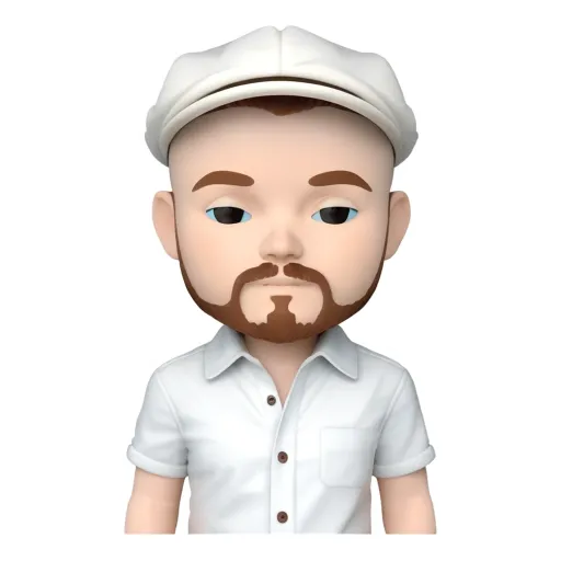 A sticker of a face of a man with a white hat and a beard.