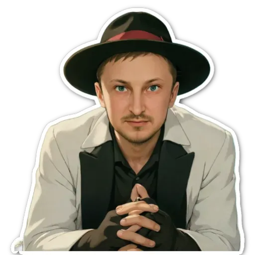 A man wearing a hat is sitting down and has his hands in his pockets.