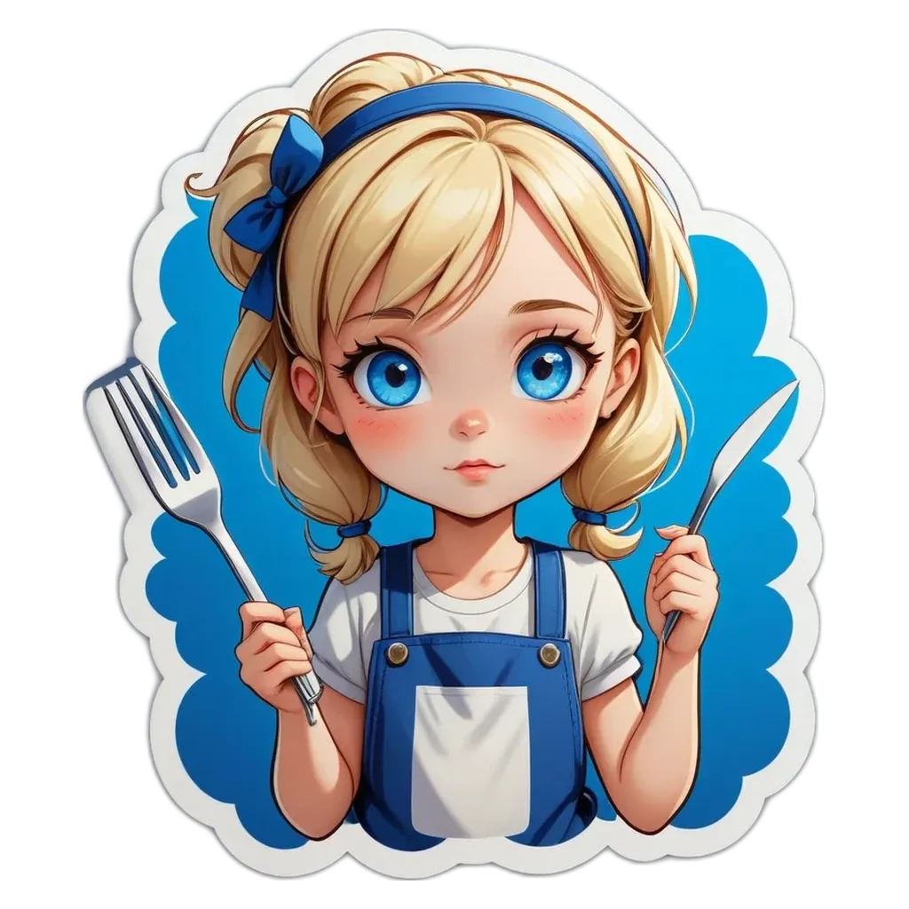 A cartoon image of a girl holding a fork and knife.