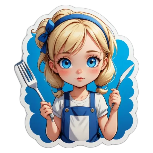 A cartoon image of a girl holding a fork and knife.
