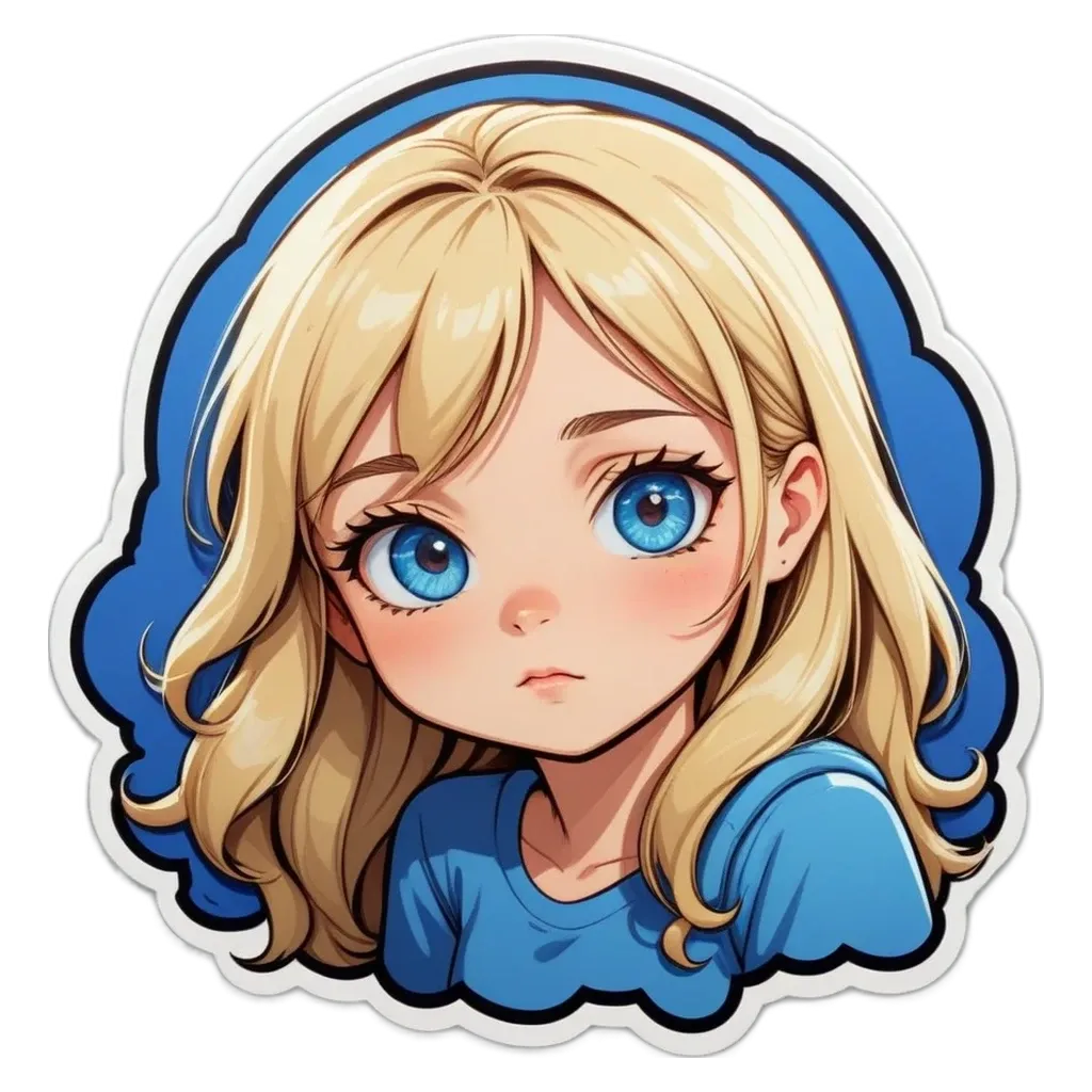 A girl with blue eyes and a blue shirt.