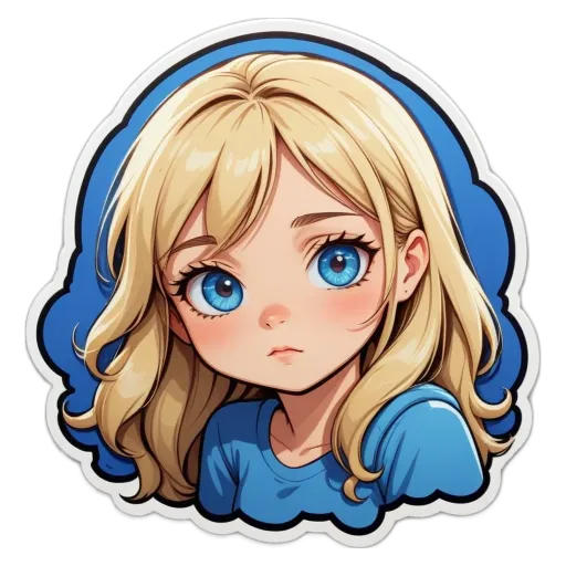 A girl with blue eyes and a blue shirt.