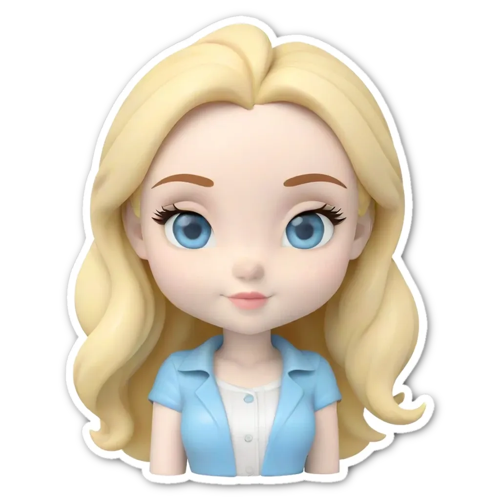 A sticker of a girl's head with blue eyes.
