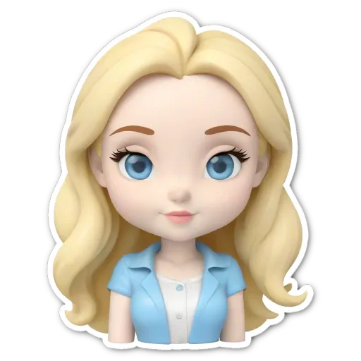 A sticker of a girl's head with blue eyes.