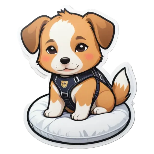 A cartoon dog that is wearing a police dog harness.