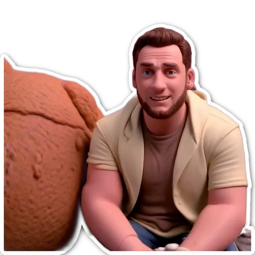 A man with a beard and a fake tummy is sitting down.