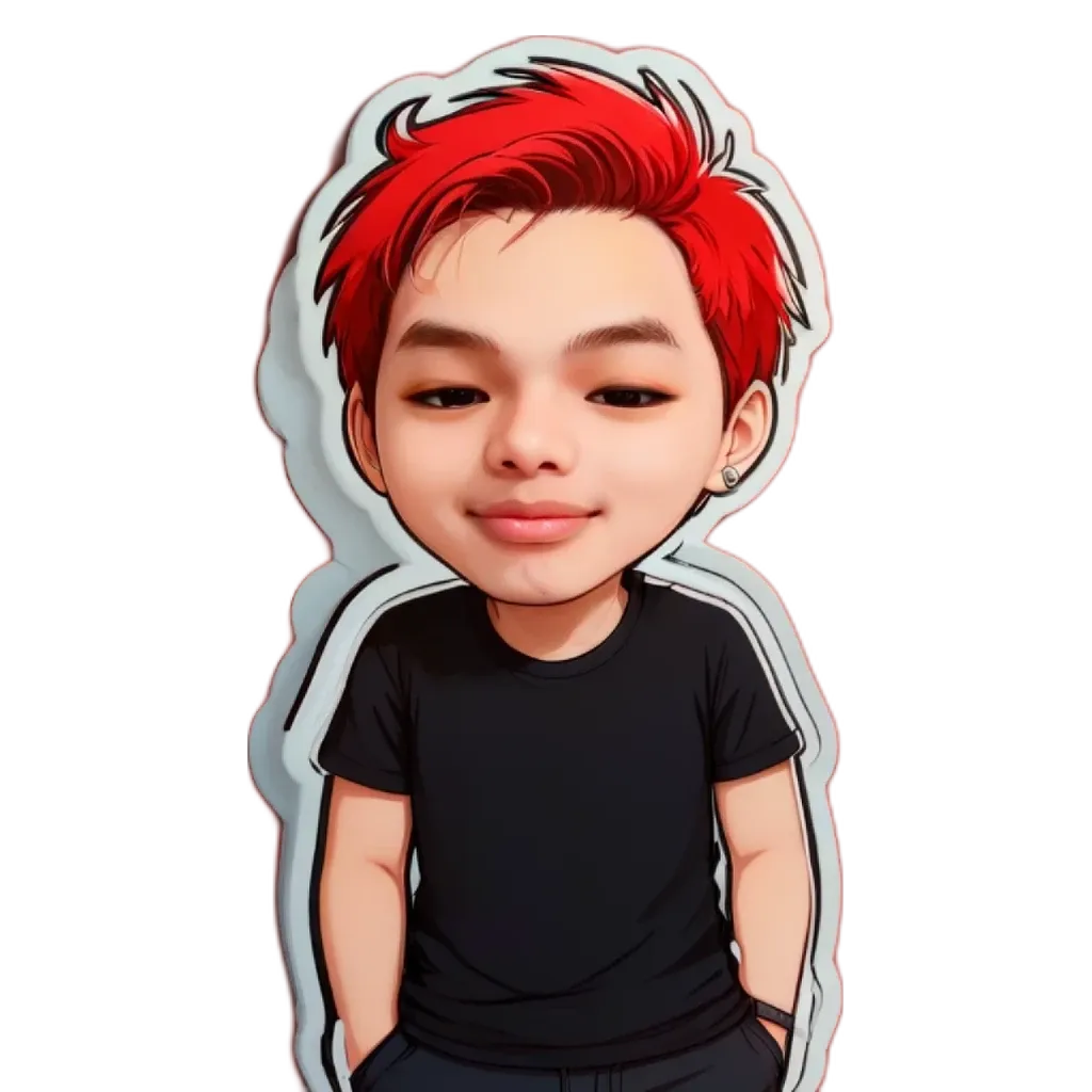 A boy wearing a black shirt and red hair.