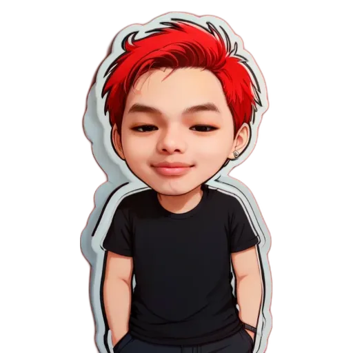 A boy wearing a black shirt and red hair.
