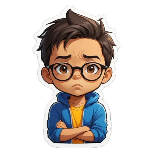 A boy wearing glasses and a blue jacket.
