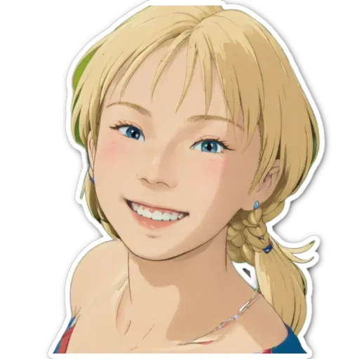 A sticker of a girl with blond hair.