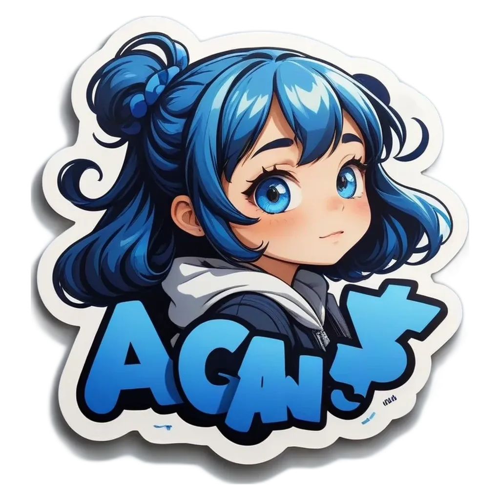 A cartoon girl's sticker with the word Agam on it.