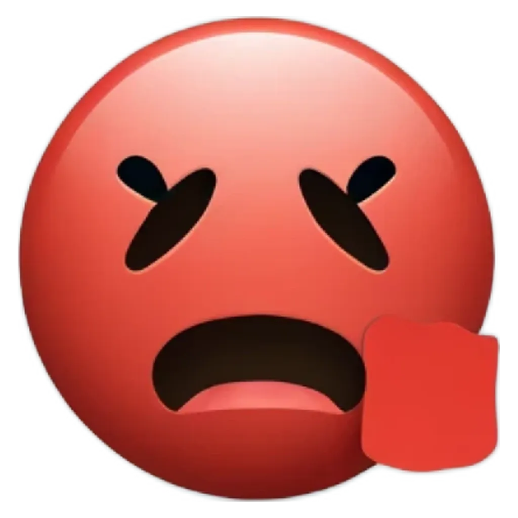 A sad face with a red circle around the mouth.