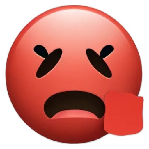 A sad face with a red circle around the mouth.