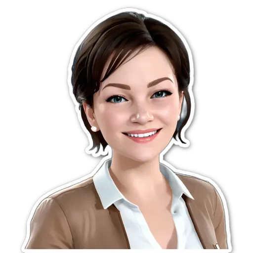 A woman wearing a white shirt and a brown jacket.
