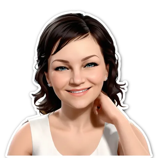 A woman is smiling and wearing a white shirt.