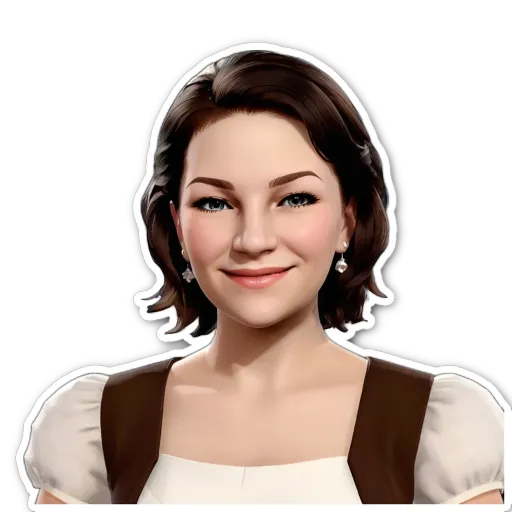 A woman is smiling and her picture is on a sticker.