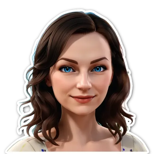 A sticker of a woman with blue eyes.