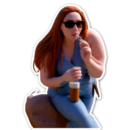 A woman is sitting and smoking a cigarette.