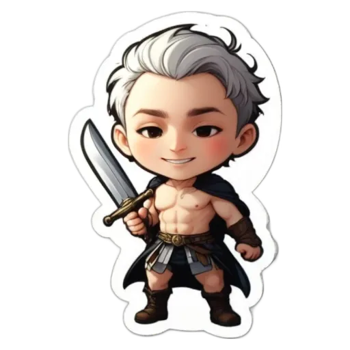 A boy is holding a sword and is wearing a cape.
