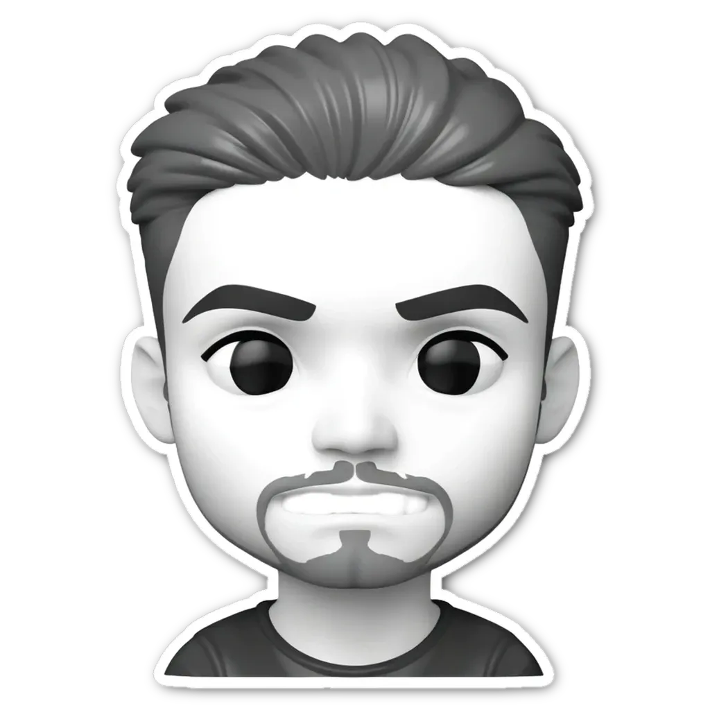 A sticker of a face with a black beard and mustache.