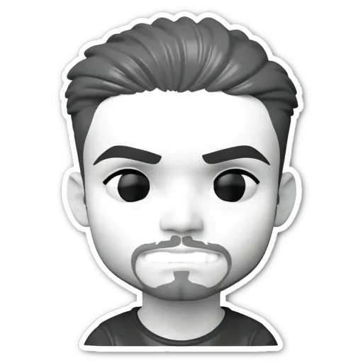 A sticker of a face with a black beard and mustache.