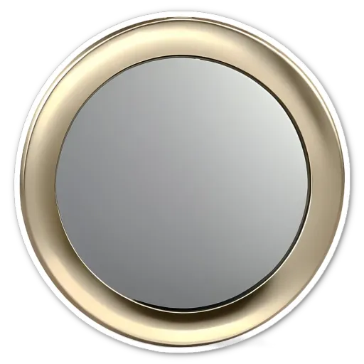 A gold and white circular mirror with a button in the center.